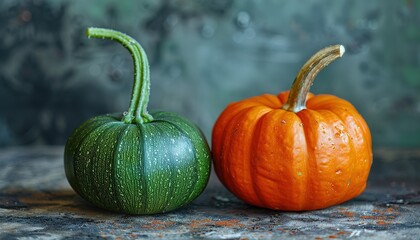 Canvas Print - Autumn still life with pumpkin and zucchini 