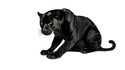 Wall Mural - Sleek black panther in a crouch on transparent background