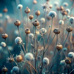 Canvas Print - Dry flowers in the snow. 