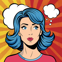 Sticker - thinking pop art-woman thinking woman in pop art  vector illustration