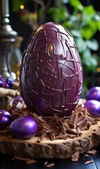 Sticker - milk chocolate easter egg in purple aluminium foil 