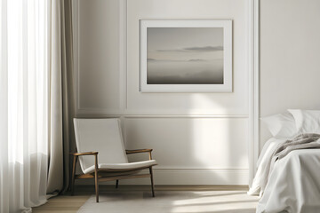 Wall Mural - Plain modern frame for small 3:2 photo with white matt mount in a badroom