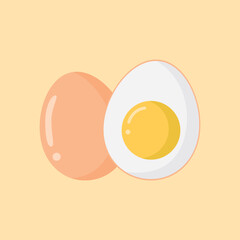 Two vector realistic white eggs. Isolated eggs on orange background.