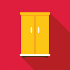 Sticker - Yellow wardrobe standing in the room with red wall flat design long shadow illustration