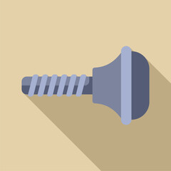 Canvas Print - Minimalist flat lay image of a metal screw with round head, depicted with a long shadow on a beige background