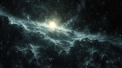 Wall Mural - A breathtaking space nebula with numerous stars, clouds of dust and gas, and a bright central star.