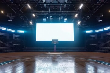 Empty Basketball Arena with Big Screen