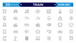 © artshuvo - Train and railways icon set. intercity, international, freight trains, linear icons. Editable stroke outline icon.