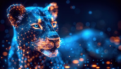 Abstract digital lion in polygons