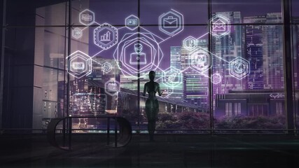 Wall Mural - artificial intelligence analyzes activity in social networks.