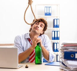 Poster - Desperate businessman thinking of committing suicide hanging