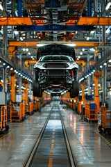 Naklejka na meble Engineer Monitoring Car Production Line Efficiency Using Advanced Digital Interface in a Busy Factory