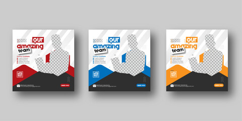 Wall Mural - we are hiring job vacancy social media post or square web banner template design with three color va
