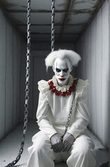 man with clown makeup chained 