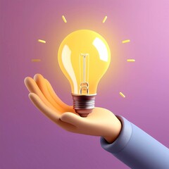 A creative illustration of a hand holding a glowing light bulb, symbolizing ideas, inspiration, and innovation.