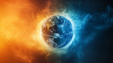 Fototapete - Planet Earth with surrounding elemental backgrounds fire, water, air, and earth