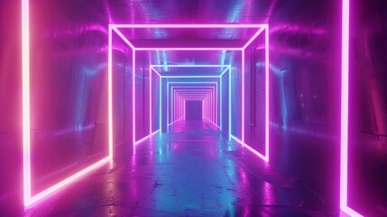 Aufkleber - Neon tunnel with rotating square frames, bright colors, looped 3D animation, abstract background