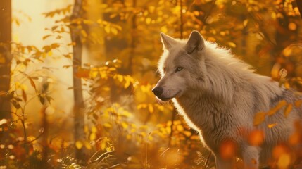 Sticker - Majestic Wolf in Golden Autumn Forest