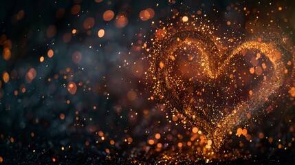 Poster - Illuminated heart shape with sparkly particles on black background,