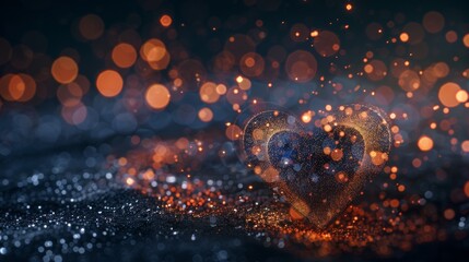 Poster - Heart of glowing particles with a glitter effect on dark background