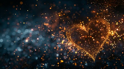 Poster - Heart made of sparkling particles glowing on a black background