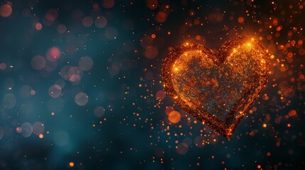 Poster - Heart of glowing particles with a glitter effect on dark background