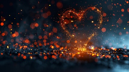 Poster - Heart made of sparkling particles glowing on a black background