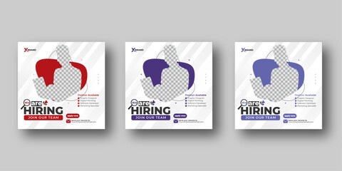 Wall Mural - we are hiring job vacancy social media post or square web banner template design with three color va