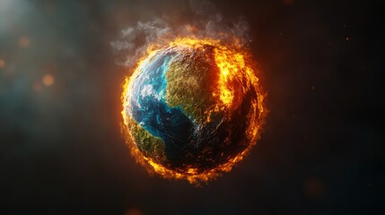 Poster - Globe with contrasting fire, water, air, and soil textures