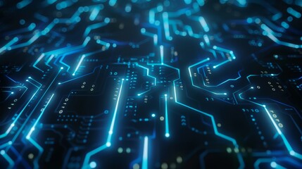 Aufkleber - Futuristic AI network background with glowing blue circuits and binary code, dark theme