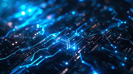 Aufkleber - Futuristic AI network background with glowing blue circuits and binary code, dark theme