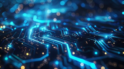 Aufkleber - Futuristic AI network background with glowing blue circuits and binary code, dark theme