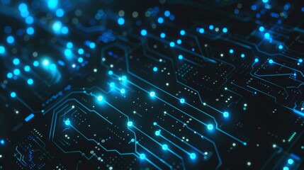 Aufkleber - Futuristic AI network background with glowing blue circuits and binary code, dark theme