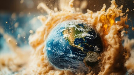 Leinwandbilder - Earth with swirling flames, waves, breeze, and dirt