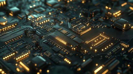 Aufkleber - Close-up of a futuristic circuit board with a clean, illuminated background and complex circuitry