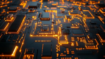 Aufkleber - Abstract technology background featuring a detailed circuit board with illuminated circuits and advanced processing elements