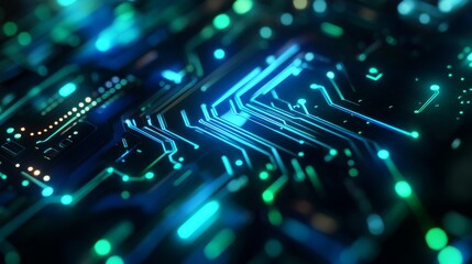 Aufkleber - Abstract representation of a circuit board with neon blue and green lines creating a high-tech background
