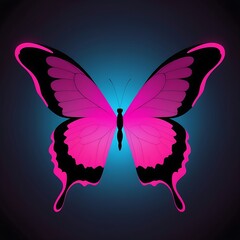 Pink butterfly with glowing neon outline on black background, perfect for adding a pop of color to designs. Ideal for backgrounds, logos, and branding materials.