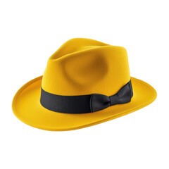 Yellow Fedora Hat With Black Band, Isolated On Transparent Png Background, Stylish Accessory For Father'S Day Events . Generative ai