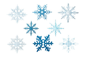 Aufkleber - Variety of snowflake forms and patterns Isolated on white background