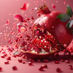 Wall Mural - A close up of a red pomegranate with a lot of seeds