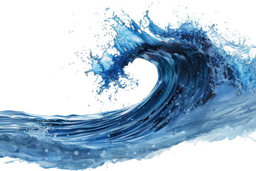 Leinwandbilder - Dynamic blue wave with splashing water droplets Isolated on white background