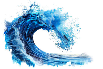Leinwandbilder - Dynamic blue wave with splashing water droplets Isolated on white background