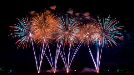 Aufkleber - Multicolored fireworks explode with dazzling lights and patterns