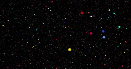 Poster - Glitter, colour and particles or dark background for motion, universe wallpaper and 3d abstract or star constellation. Digital, graphic and effect for space, lights and movement in galaxy rotation