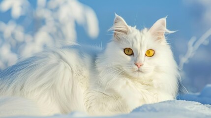 Wall Mural - White Cat in a Snowy Landscape