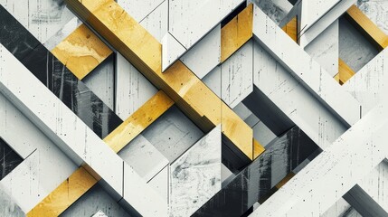 Abstract Geometric Pattern with White, Black, and Gold Elements.