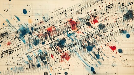 Colorful musical notes pattern on sheet music