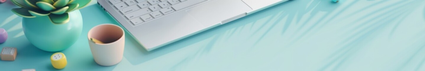 Poster - Middle-Aged Male Hand Interacting with Laptop Screen on Purple Background in Flat Lay Digital Marketing Concept