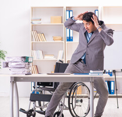 Wall Mural - Young handsome employee in wheelchair at the office